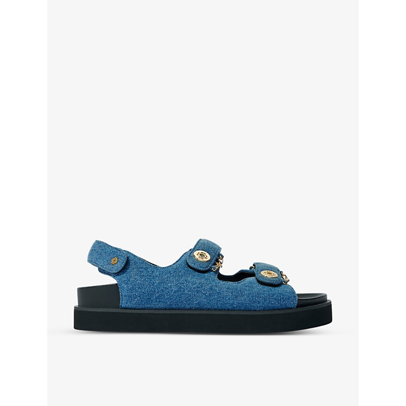 Shop Maje Women's Bleus Clover-embellished Flat Denim Sandals