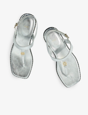 Shop Maje Women's Noir / Gris Clover-embellished Flat Leather Sandals