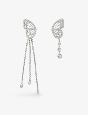 MAJE: Butterfly rhinestone-embellished recycled-brass earrings