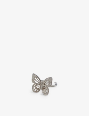 Shop Maje Women's Noir / Gris Butterfly Rhinestone-embellished Silver-tone Recycled-brass Ring
