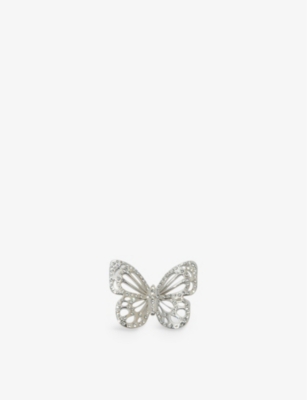 MAJE: Butterfly rhinestone-embellished silver-tone recycled-brass ring