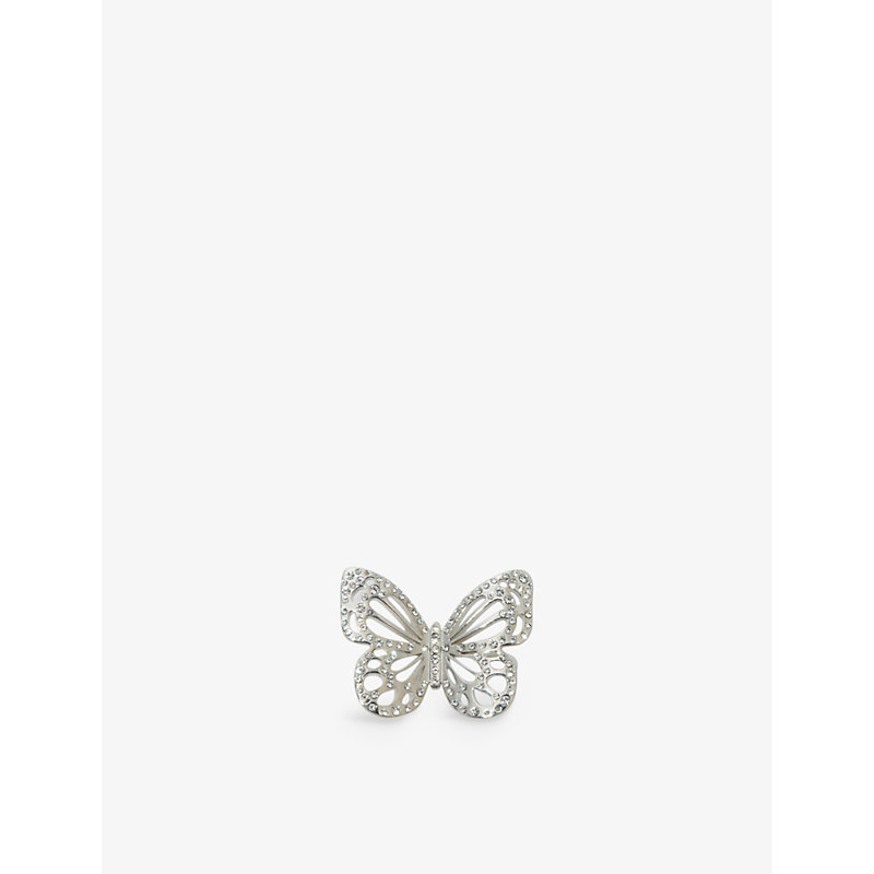 Maje Womens Noir / Gris Butterfly Rhinestone-embellished Silver-tone Recycled-brass Ring
