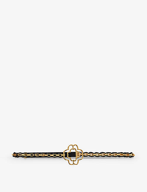MAJE: Clover logo-buckle leather and chain belt