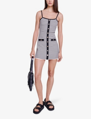Shop Maje Women's Bicolore Stripe A-line Skirt Stretch Rib-knit Mini Dress