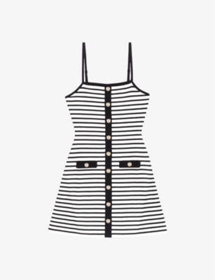 Maje Womens Bicolore Stripe A-line Skirt Stretch Rib-knit Mini Dress In Bicolore