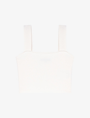 Maje Womens Blanc Square-neck Cropped Knitted Top In Blanc