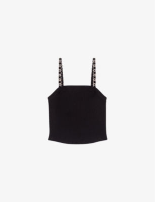 MAJE: Clover removable-straps cropped stretch ribbed-knit top