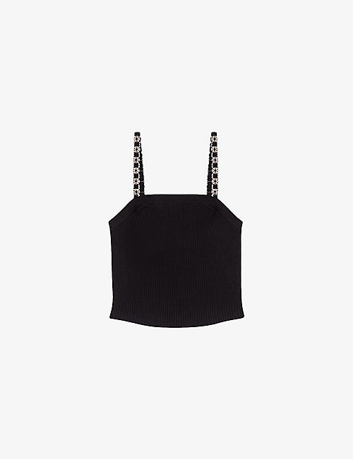MAJE: Clover removable-straps cropped stretch ribbed-knit top