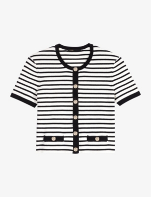 MAJE: Striped faux-pocket knitted cardigan