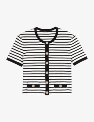 Maje Striped Short-sleeve Cardigan In Bicolore