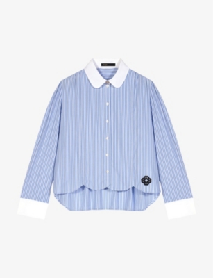 MAJE: Clover-embroidered stripe cotton shirt