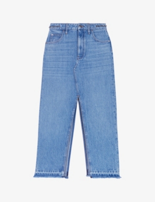 Shop Maje Women's Bleus Chain-waist High-rise Denim Maxi Skirt