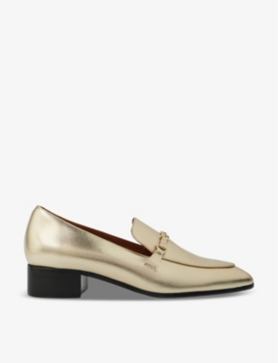 Shop Maje Women's Or Logo-embellished Leather Loafers In Gold