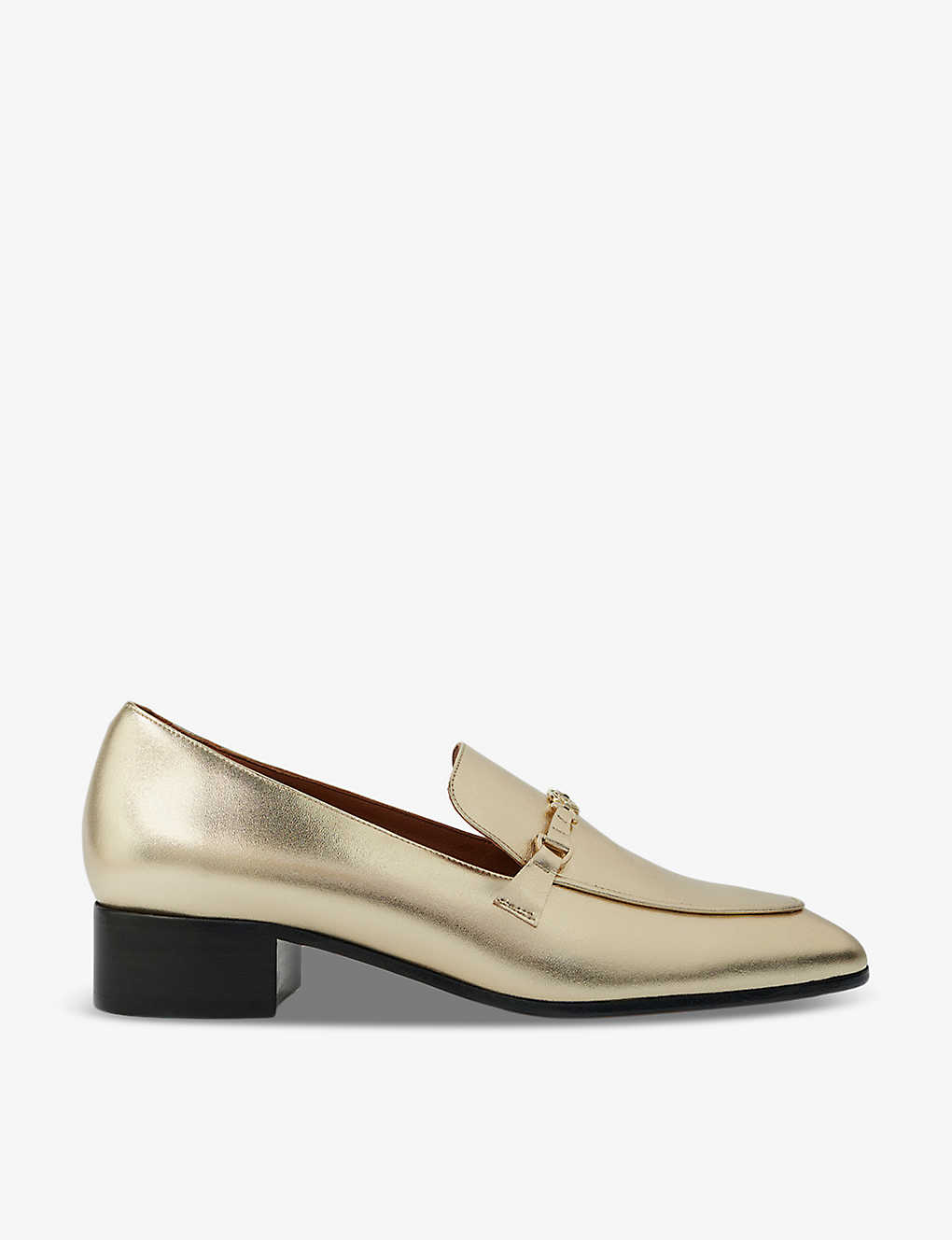 Maje Womens Or Logo-embellished Leather Loafers In Gold