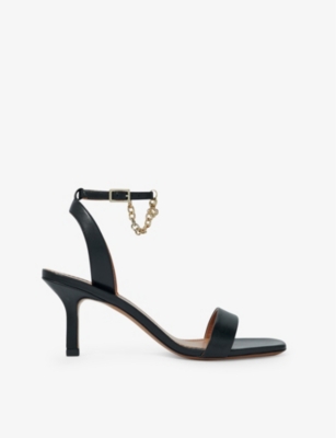 Shop Maje Women's Noir / Gris Chain-strap Leather Heeled Sandals