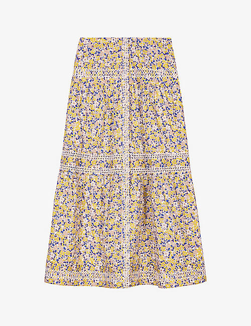 MAJE: Floral-print elasticated-waist cotton midi skirt
