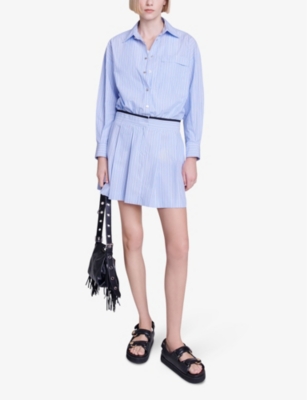 Shop Maje Women's Bleus Striped Patch-pocket Cotton Shirt Dress