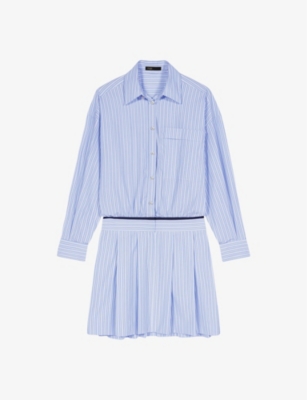 MAJE: Striped patch-pocket cotton shirt dress