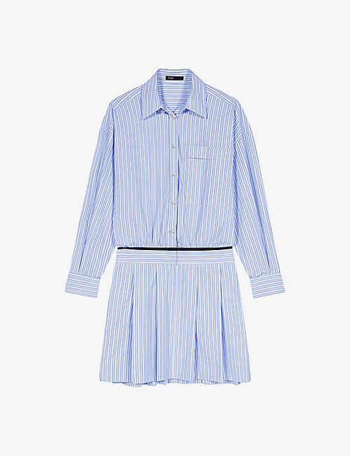 MAJE: Striped patch-pocket cotton shirt dress
