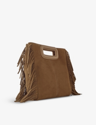 Shop Maje Women's Bruns M Fringed-trim Suede Shoulder Bag
