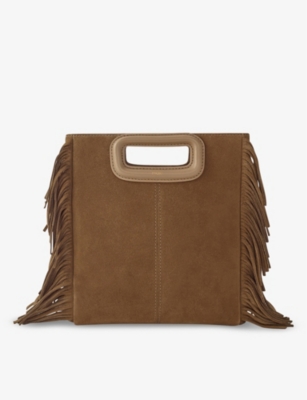 Maje Womens Bruns M Fringed-trim Suede Shoulder Bag