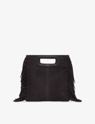MAJE: M fringed-trim suede shoulder bag
