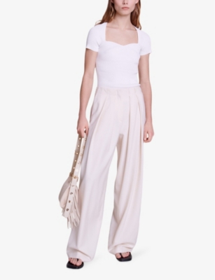 MAJE: Moka sweetheart-neck short-sleeved sweater