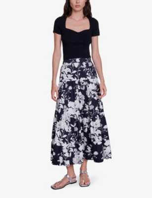 MAJE: Moka sweetheart-neck short-sleeved sweater