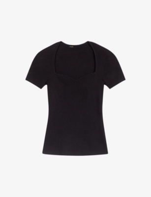 MAJE: Moka sweetheart-neck short-sleeved sweater