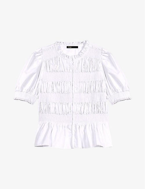 MAJE: Victorian-collar smocked cotton shirt