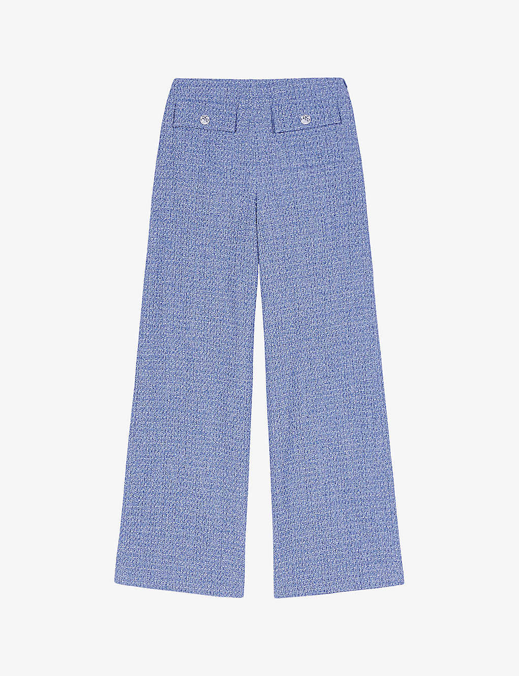 Shop Maje Women's Bleus Mid-rise Wide-leg Tweed Stretch Cotton-blend Trousers