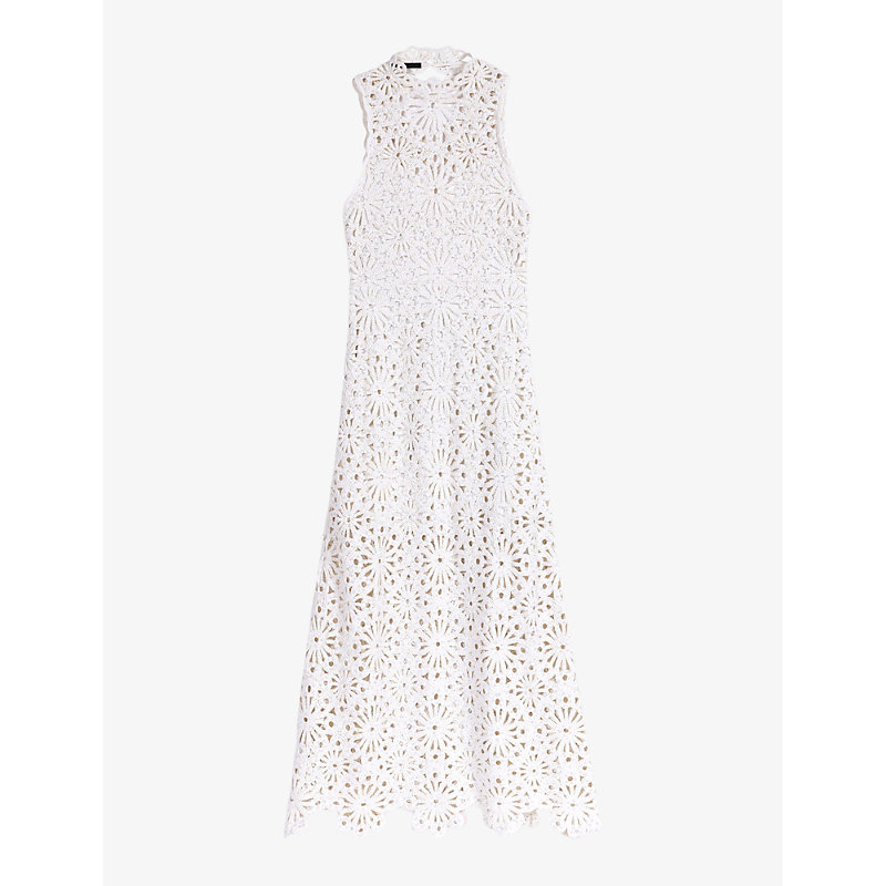 Maje Womens Blanc Beaded Crochet Woven Maxi Dress