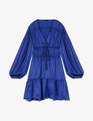 MAJE: Pleated V-neck satin mini dress