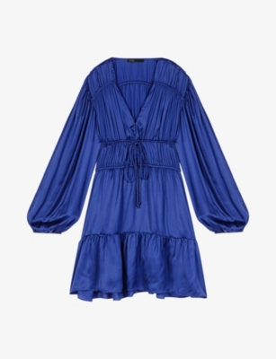 Maje Womens Bleus Pleated V-neck Satin Mini Dress