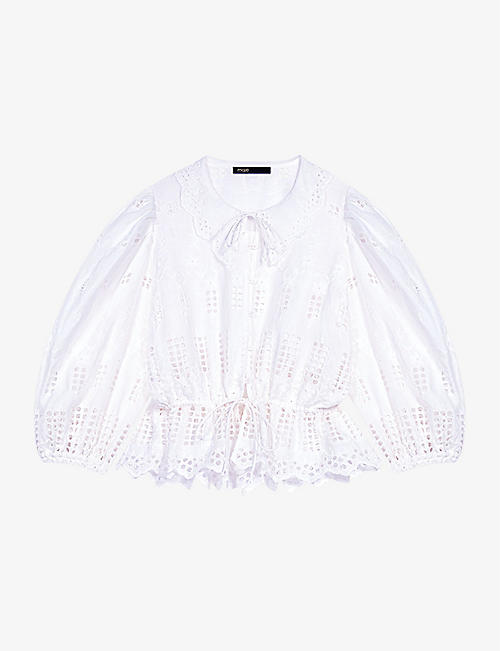 MAJE: Open-work tie-detail cotton blouse