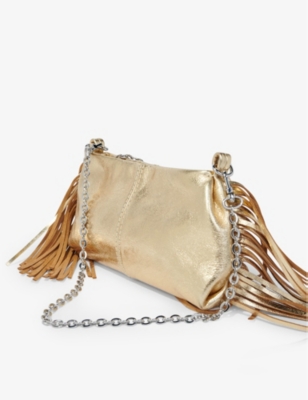 Shop Maje Women's Or Miss M Fringed-trim Metallic Leather Clutch