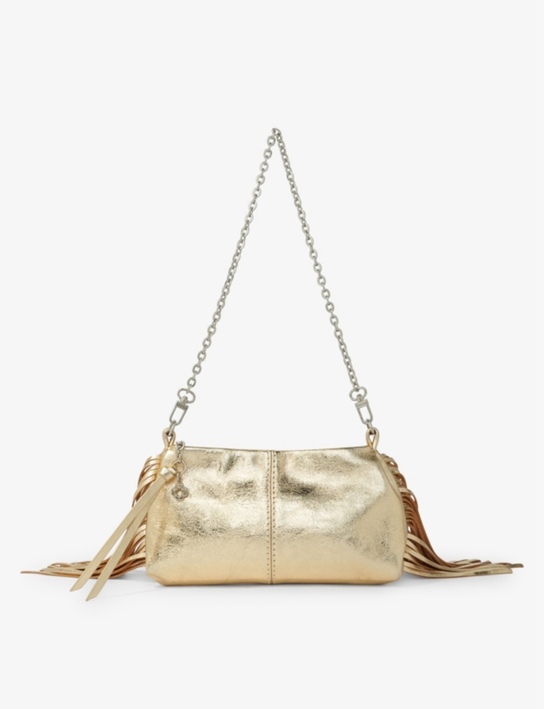 Miss M fringed-trim metallic leather clutch