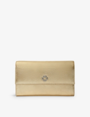 Shop Maje Women's Or Logo-embellished Metallic-leather Clutch Bag