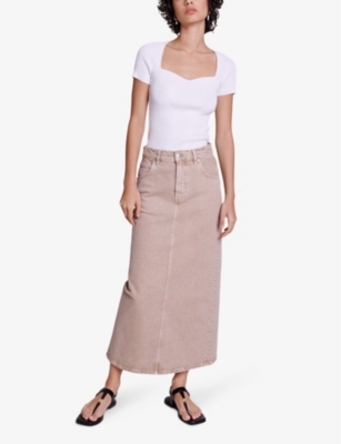 Shop Maje Women's Bruns Faded-wash Straight-fit Stretch-denim Maxi Skirt