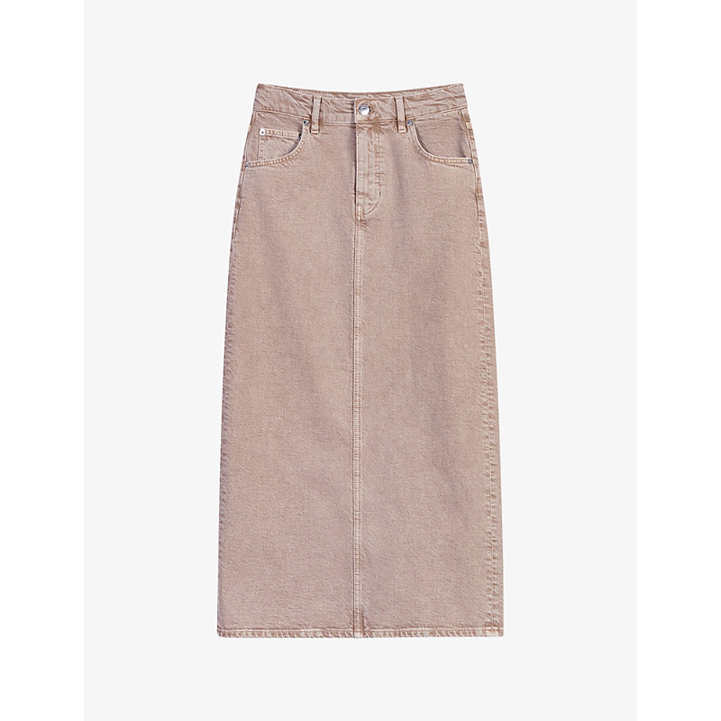 Shop Maje Women's Bruns Faded-wash Straight-fit Stretch-denim Maxi Skirt