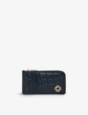 Maje Clover-plaque Leather Cardholder In Noir / Gris
