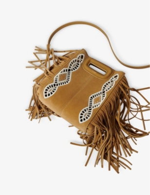 Shop Maje Women's Bruns Embroidered Fringe-embellished Suede Shoulder Bag