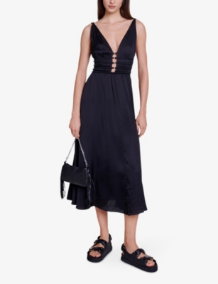 MAJE: Cutaway-side V-neck woven midi dress