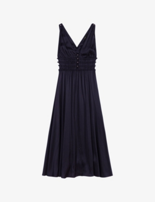 Maje Womens Noir / Gris Cutaway-side V-neck Woven Midi Dress
