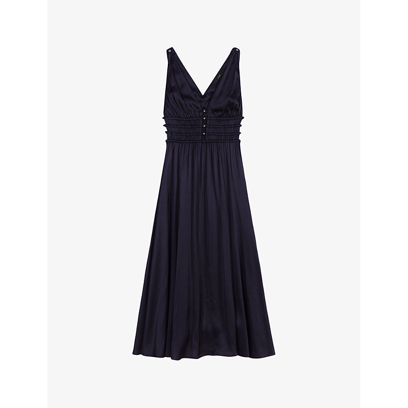 Maje Womens Noir / Gris Cutaway-side V-neck Woven Midi Dress