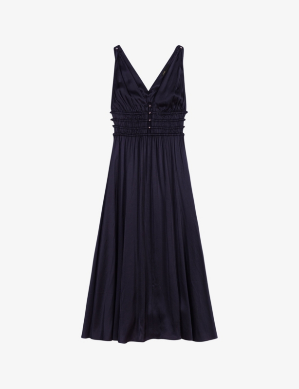 Cutaway-side V-neck woven midi dress