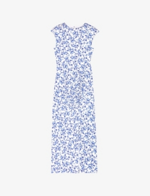 MAJE: Floral-pattern draped stretch-jersey maxi dress