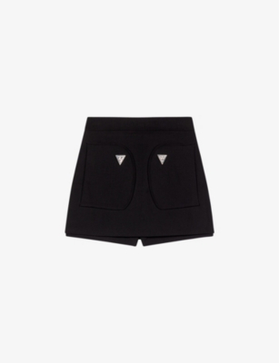 Shop Maje Womens Noir / Gris Triangle Hardware-embellished Stretch-woven Mini Shorts