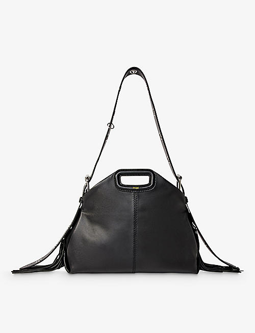 MAJE: Miss M logo-embossed fringed-trim leather shoulder bag