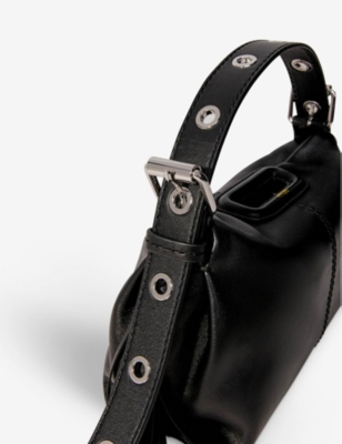Shop Maje Women's Noir / Gris Miss M Mini Logo-embossed Leather Shoulder Bag